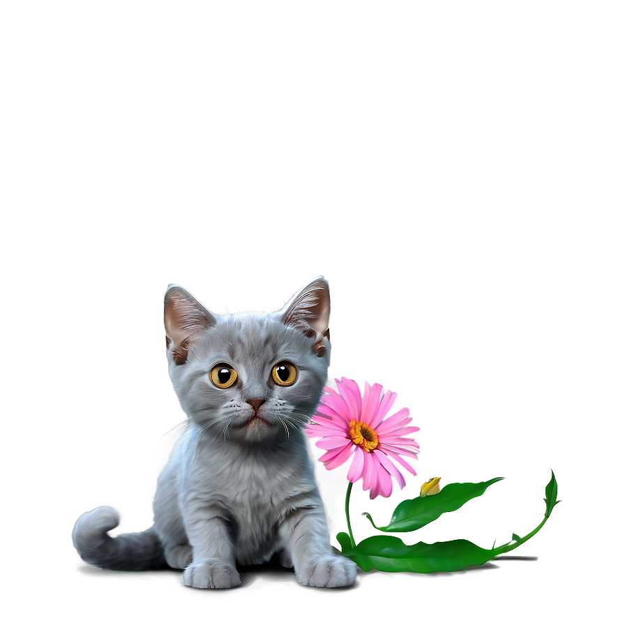 Grey Cat With Flowers Png 06252024