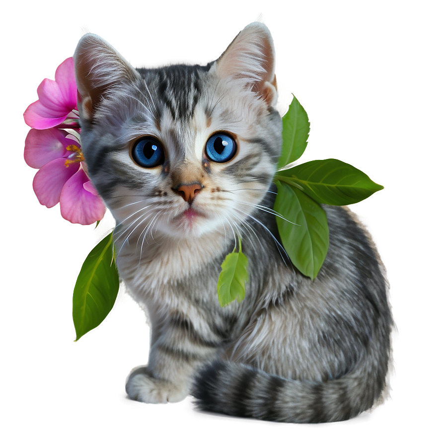 Grey Cat With Flowers Png 70