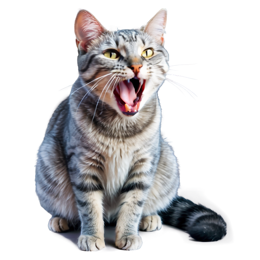 Grey Cat Yawning Png 06252024