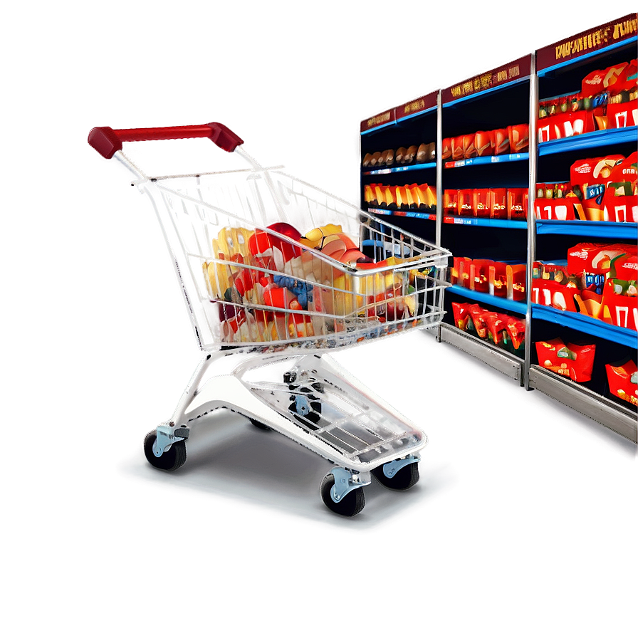 Grocery Cart In Supermarket Aisle Png Cmb