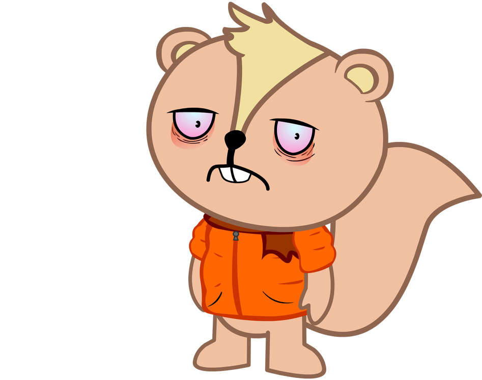 Grumpy Cartoon Squirrelin Orange Jacket