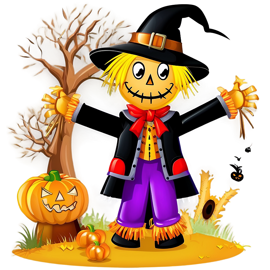 Halloween Cartoon Scarecrow Scene Png Qjj