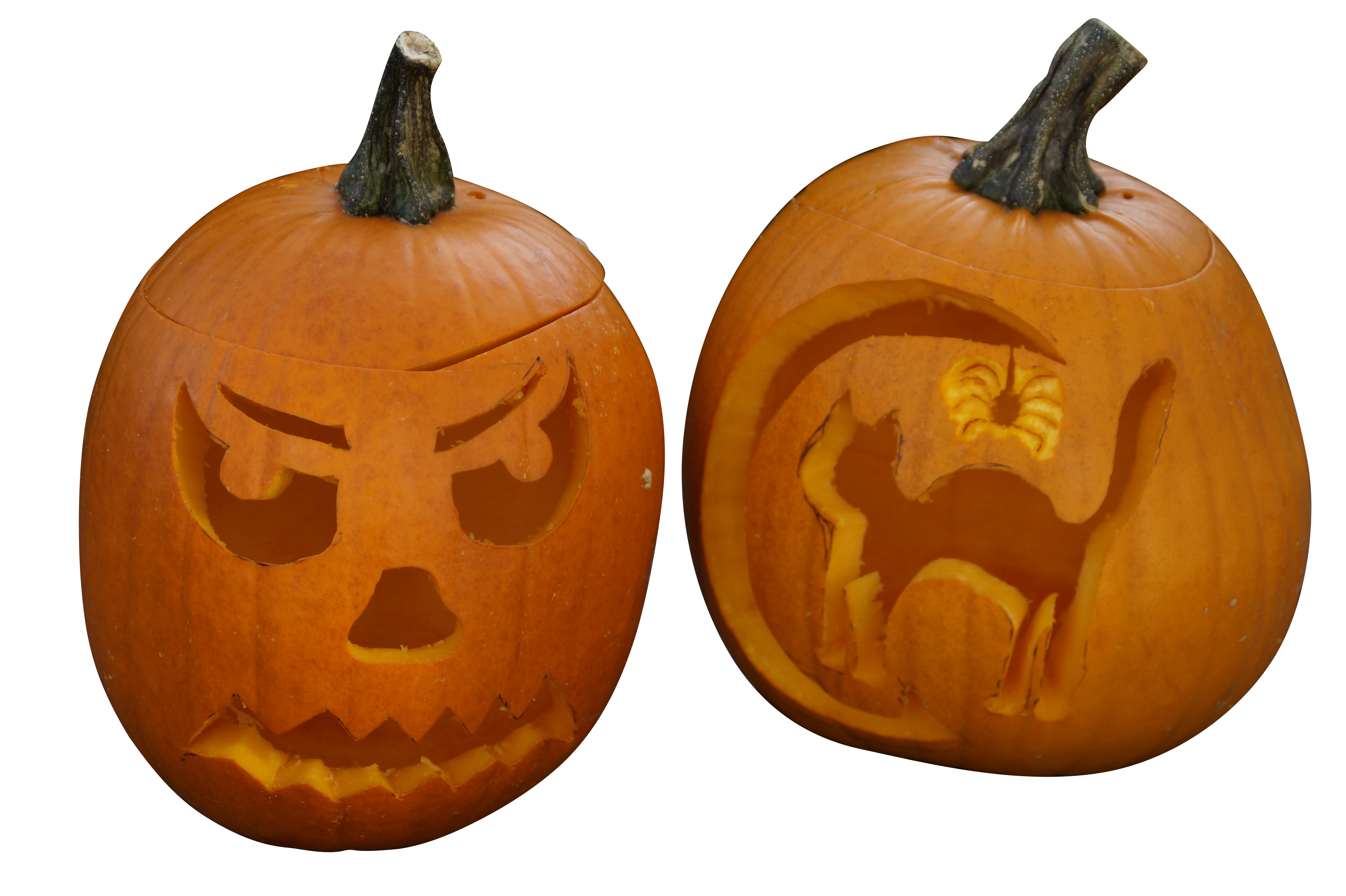 Halloween Pumpkins Carved Faces Catand Scary