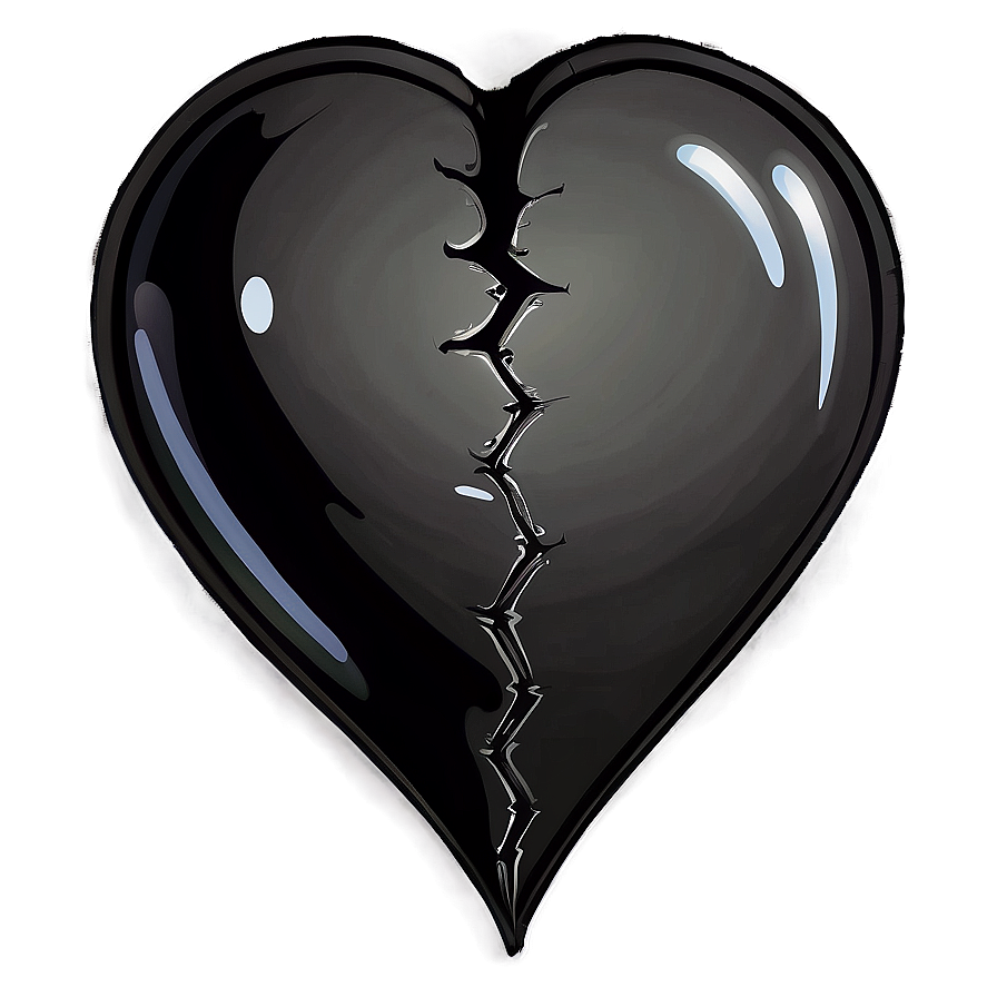 Hand-drawn Black Broken Heart Png 06252024