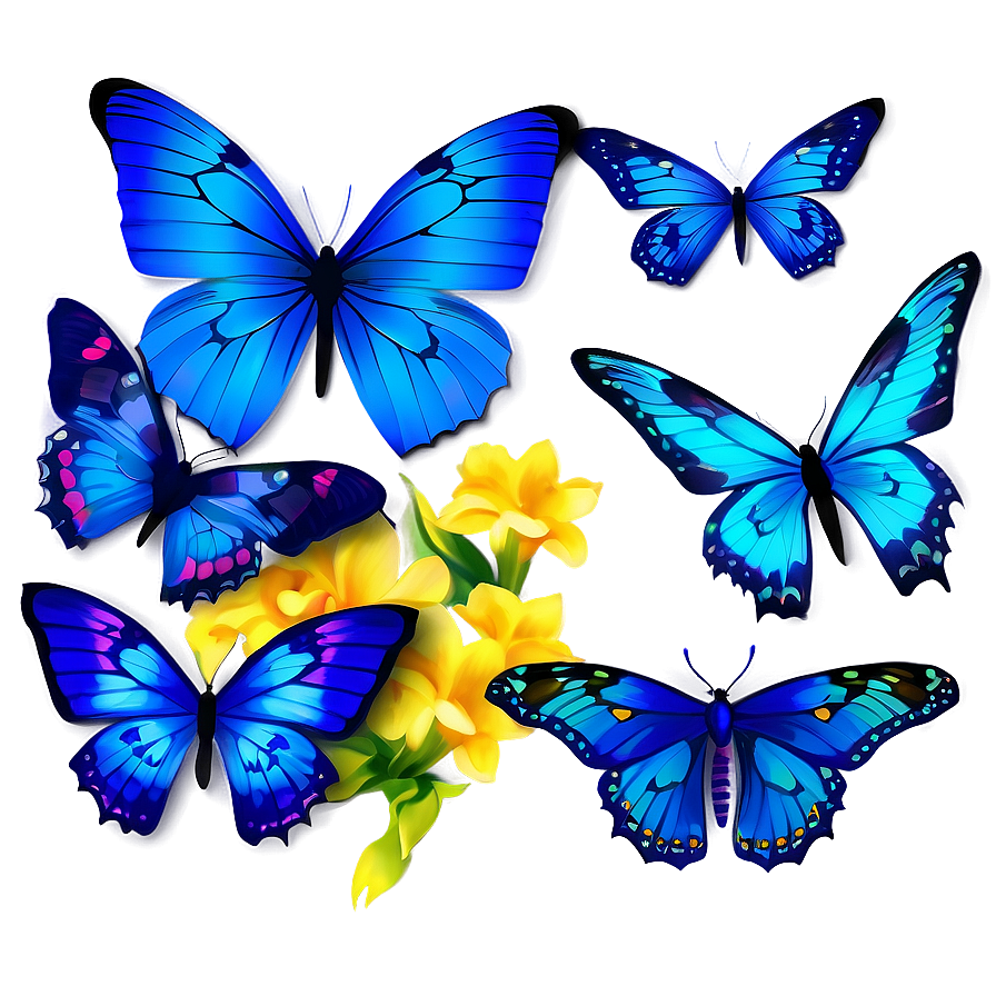 Hand Drawn Blue Butterflies Png Ccm7