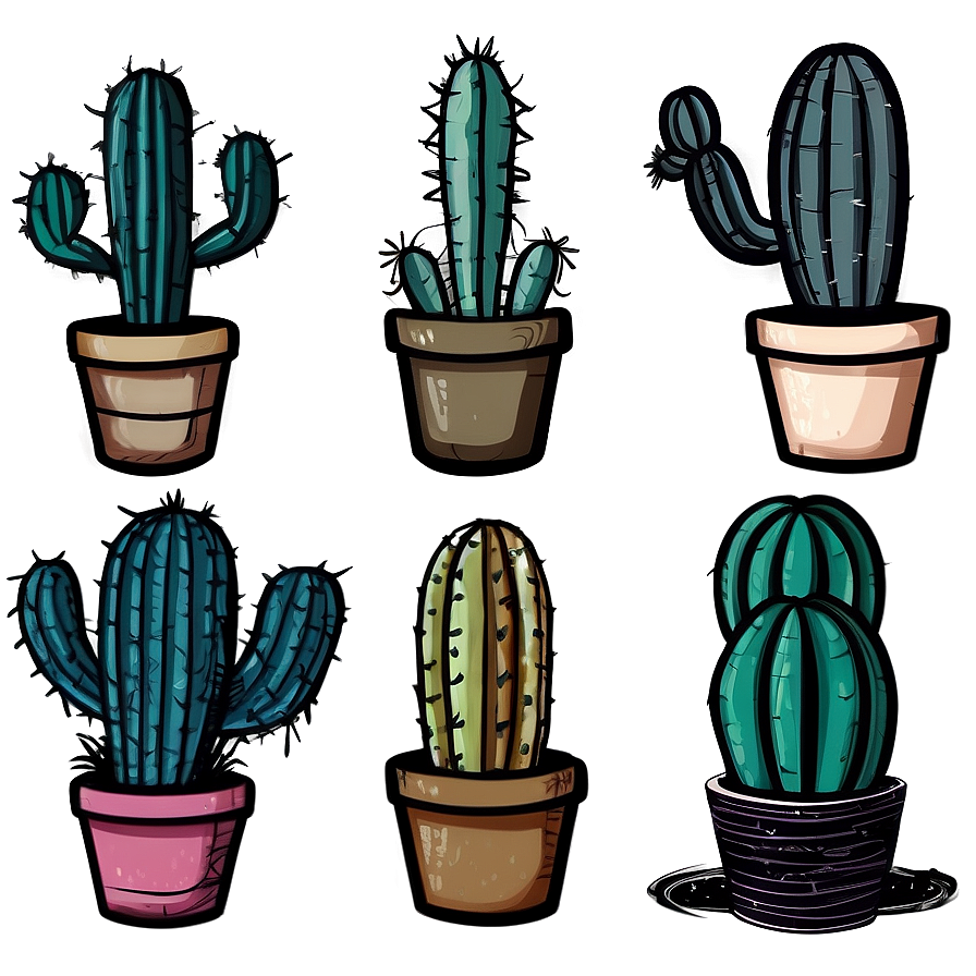 Hand-drawn Cactus Set Png Ypx