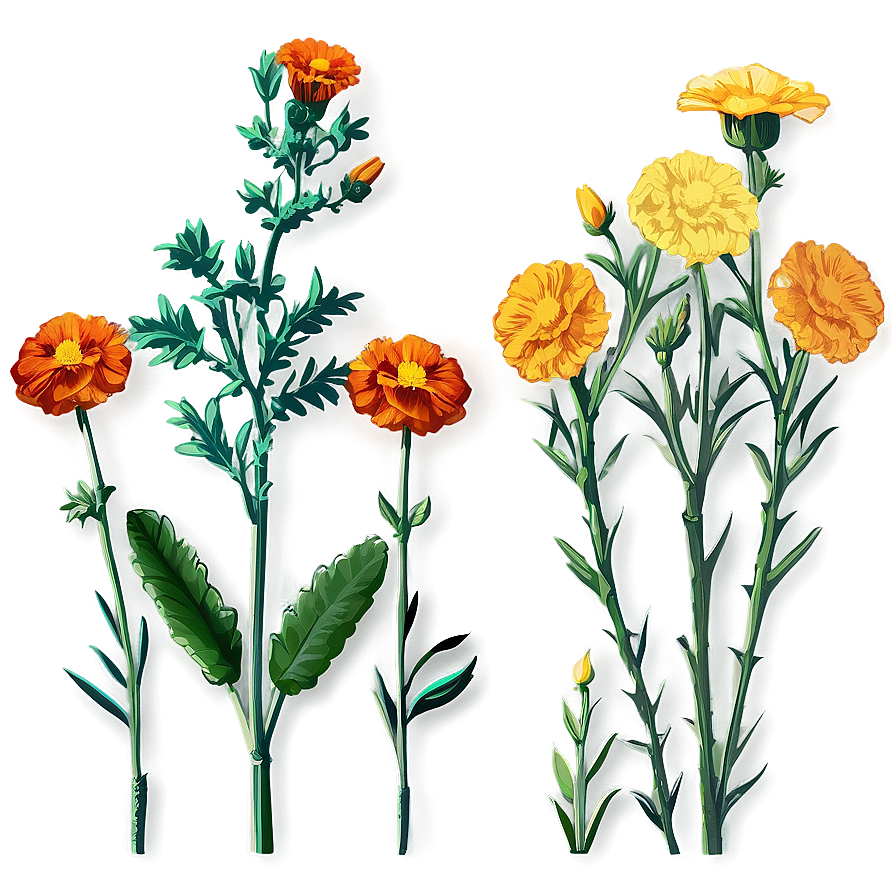 Hand Drawn Marigolds Png 06132024