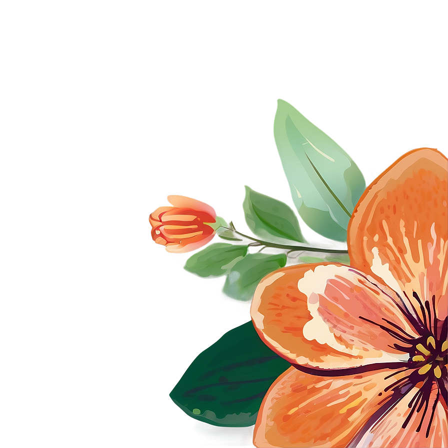 Hand-drawn Orange Floral Png Evn30