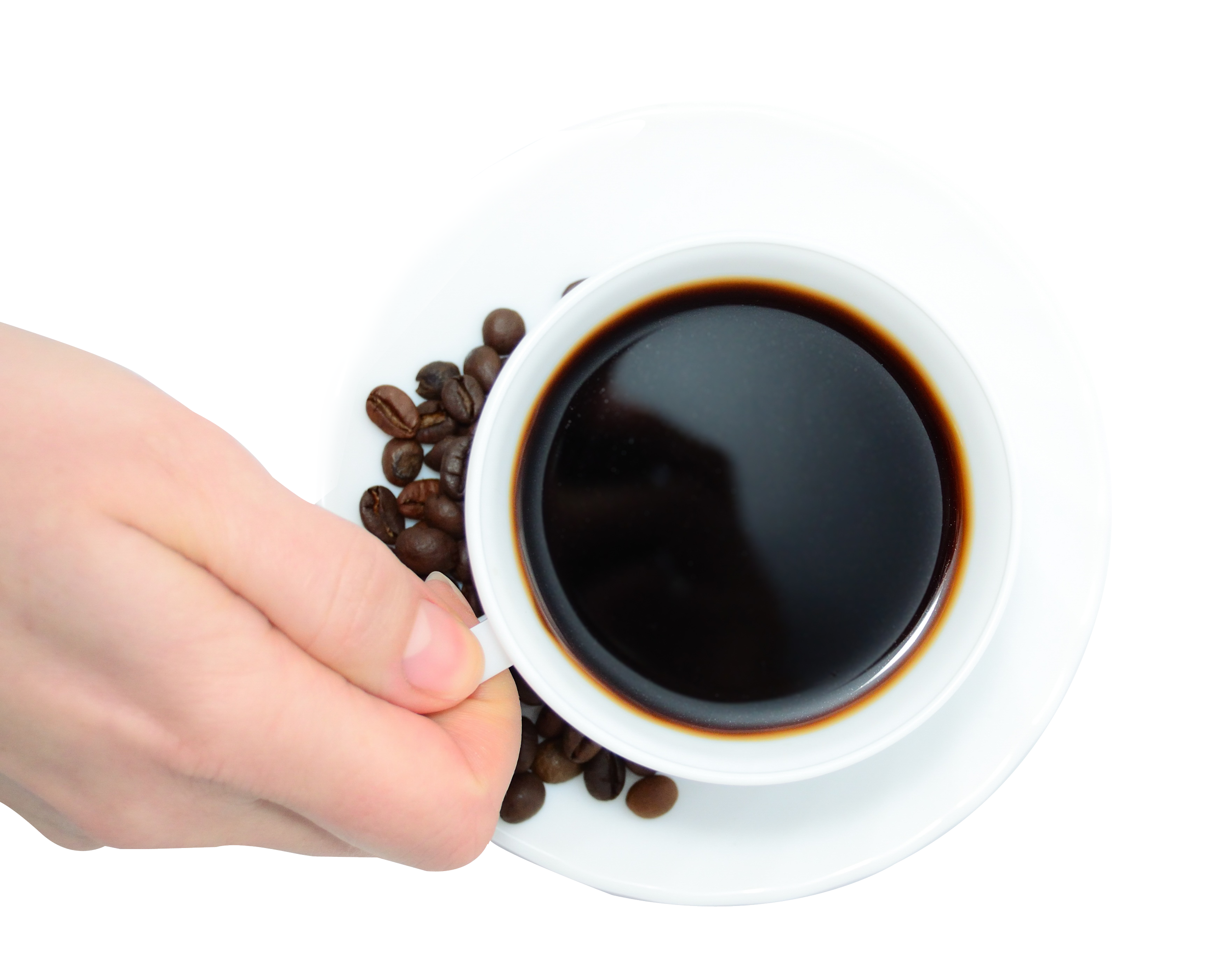 Hand Holding Coffee Cup With Beans