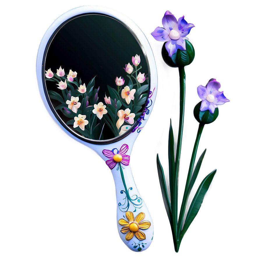 Hand Mirror With Flowers Png Wve10