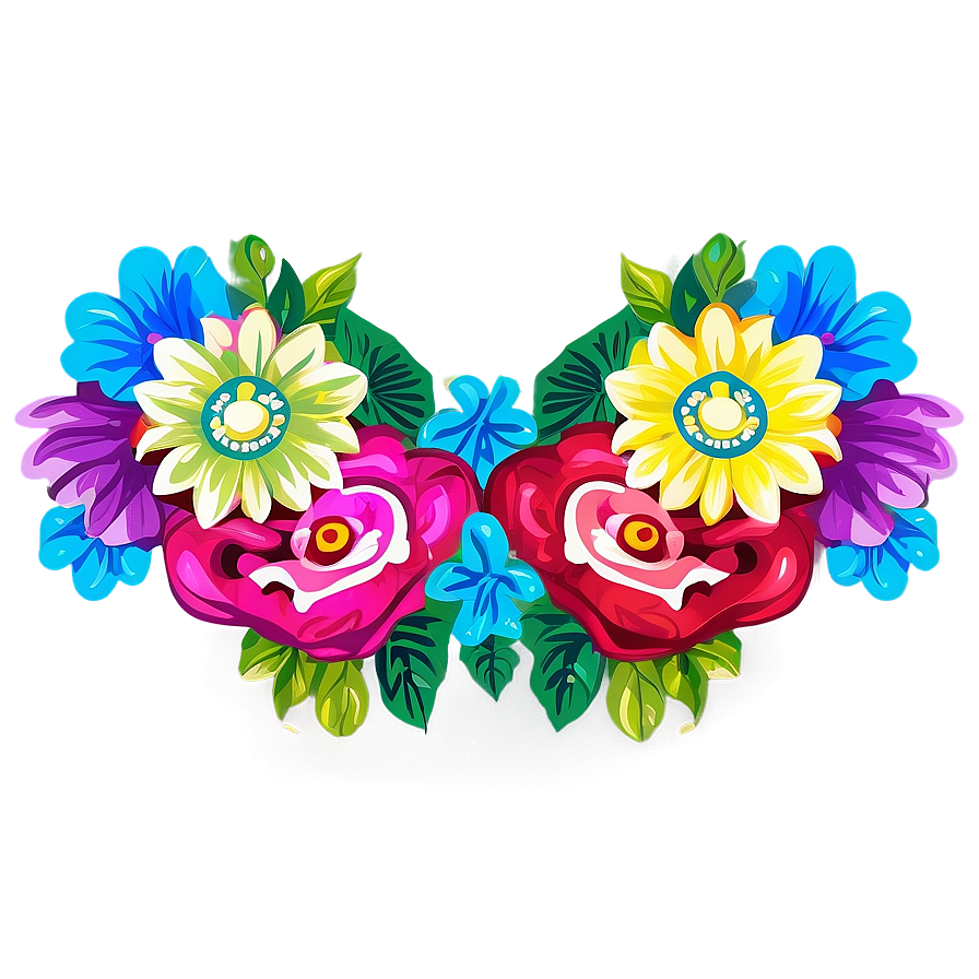 Hand-painted Mexican Flowers Png Qmv80