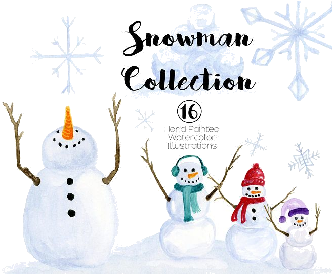 Hand Painted Snowman Collection Clipart