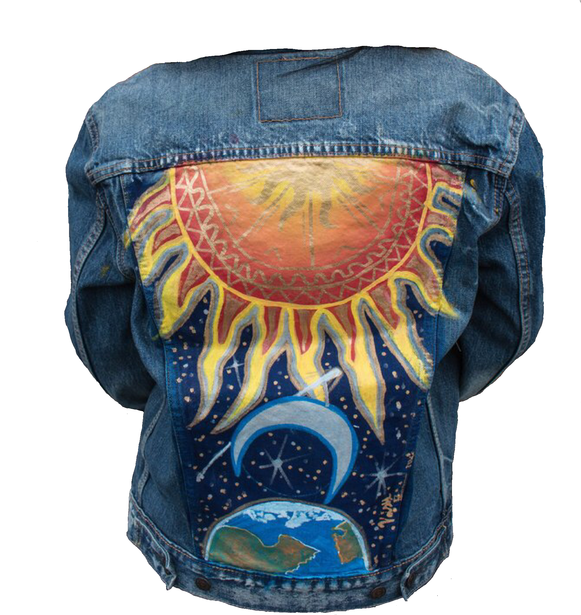 Hand Painted Sun Moon Earth Denim Jacket