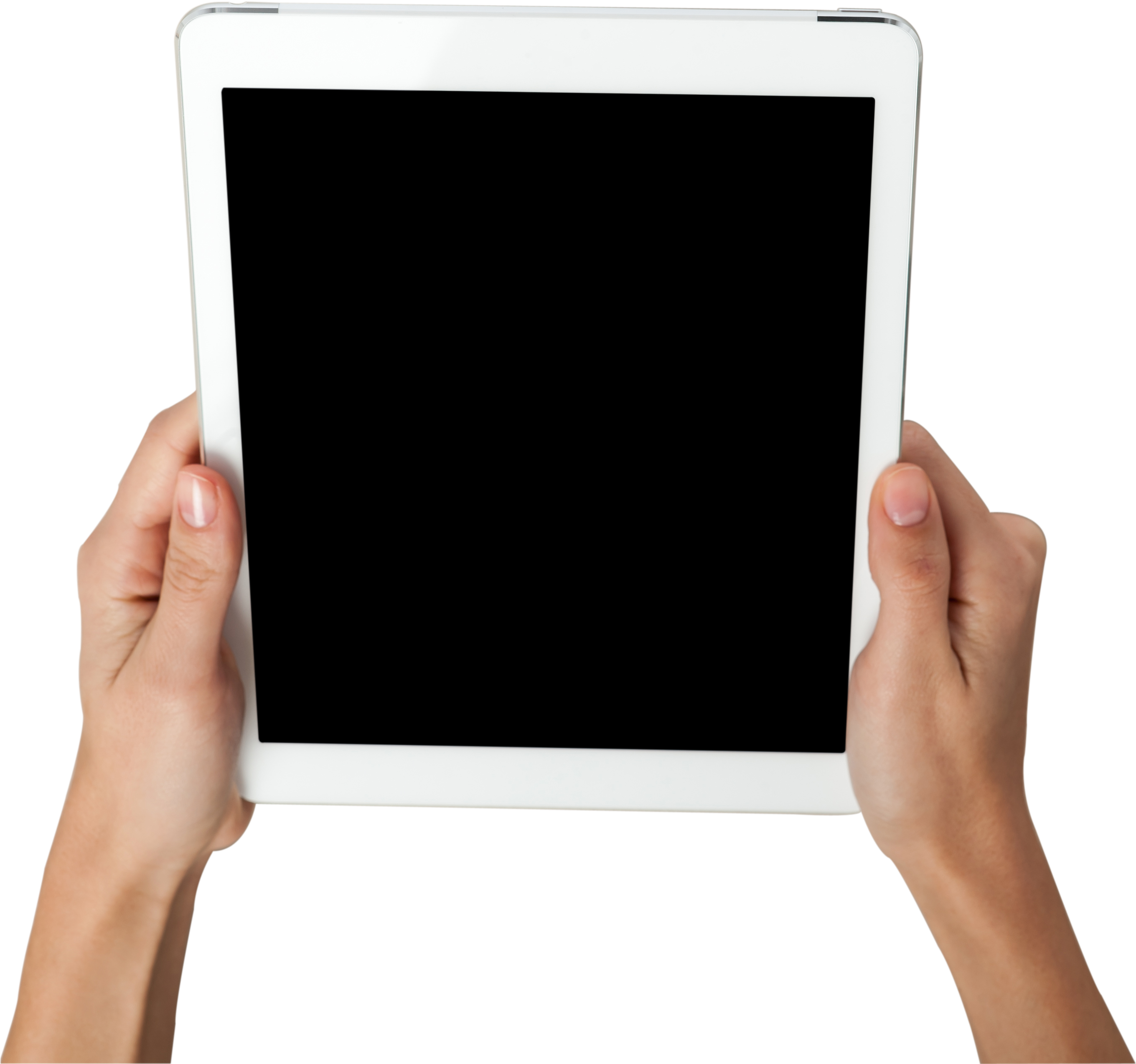 Hands Holding Tablet With Blank Screen