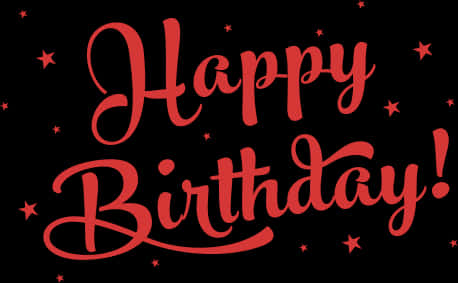 Happy Birthday Red Script Stars Black Background