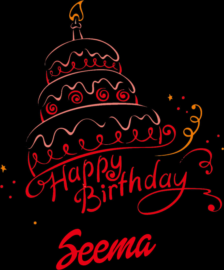 Happy Birthday Seema Cake Illustration