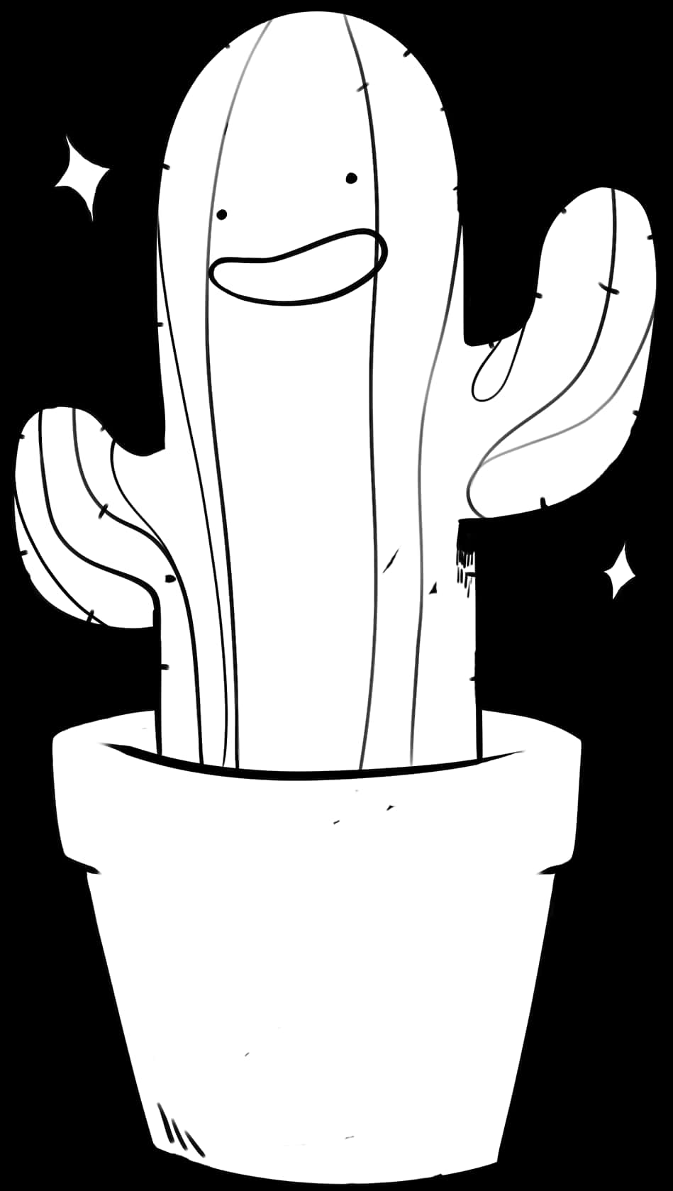 Happy Cactus Cartoon Blackand White