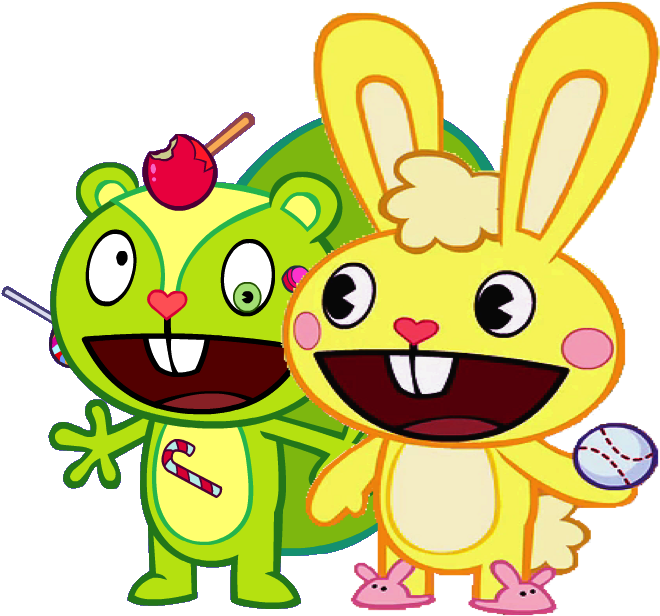 Happy Cartoon Bearand Bunny Friends