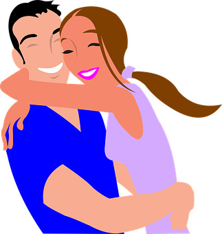 Happy Cartoon Couple Hugging