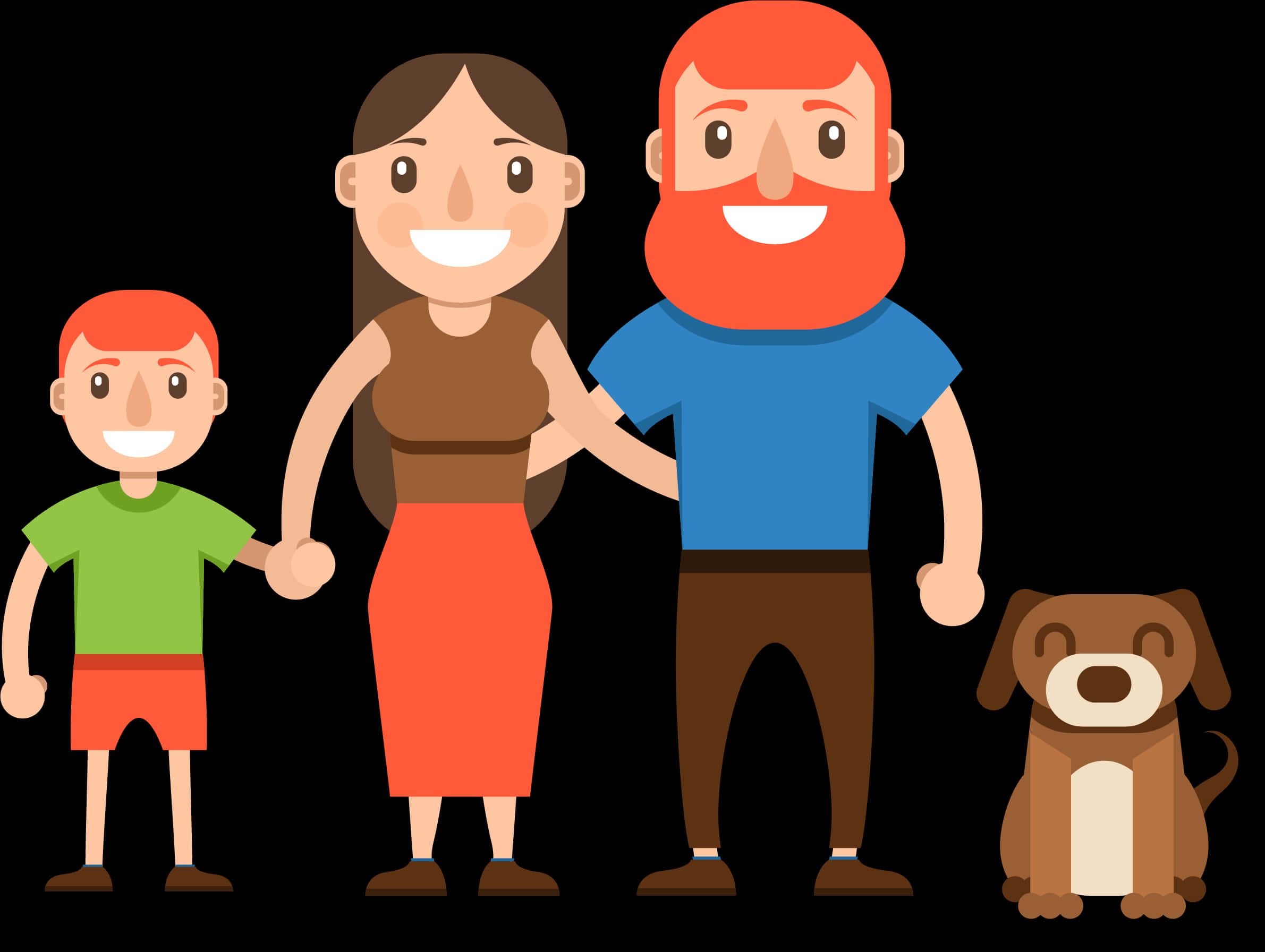 Happy Cartoon Family With Dog