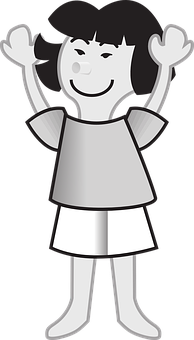 Happy Cartoon Girl Raising Hands