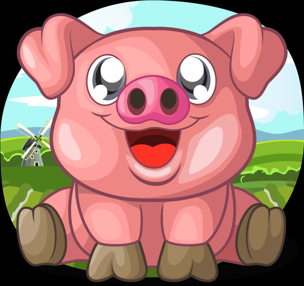 Happy Cartoon Piglet Farm Background