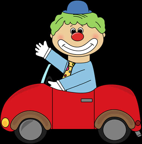 Happy Clown Driving Cartoon Car