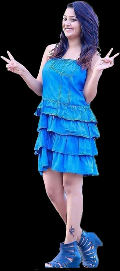 Happy Girlin Blue Dress Picsart Cutout