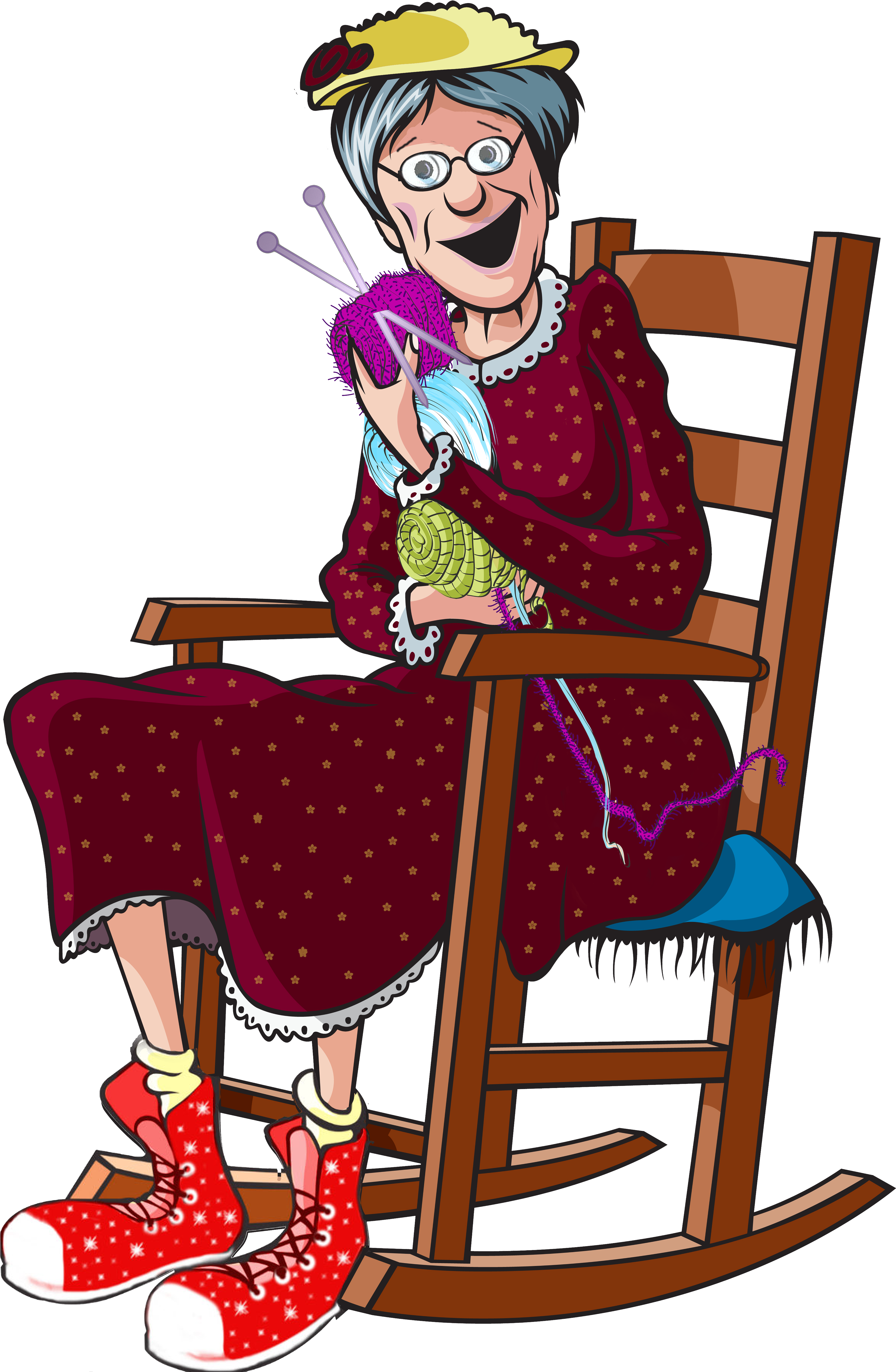 Happy Granny Knittingin Rocking Chair