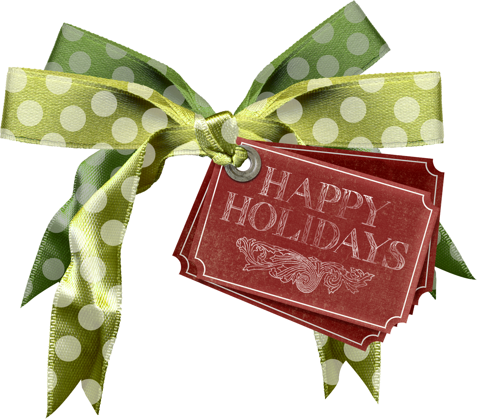 Happy Holidays Gift Tagand Green Ribbon