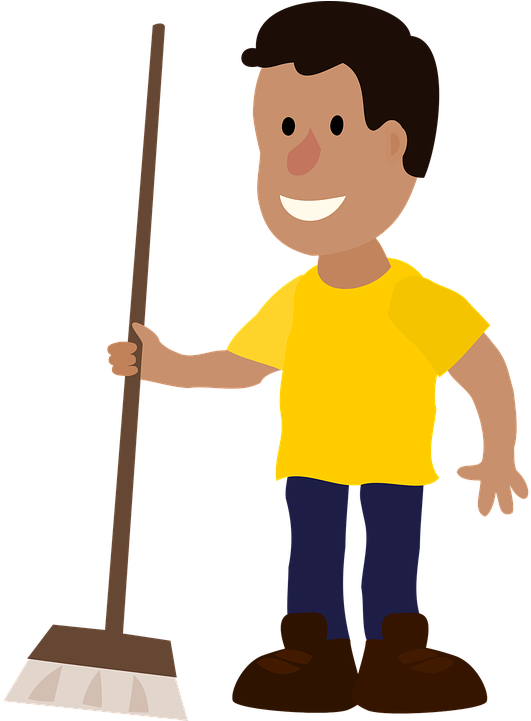 Happy Janitor With Broom Vector Illustration