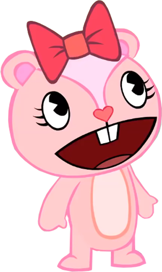 Happy Pink Cartoon Bear With Bow