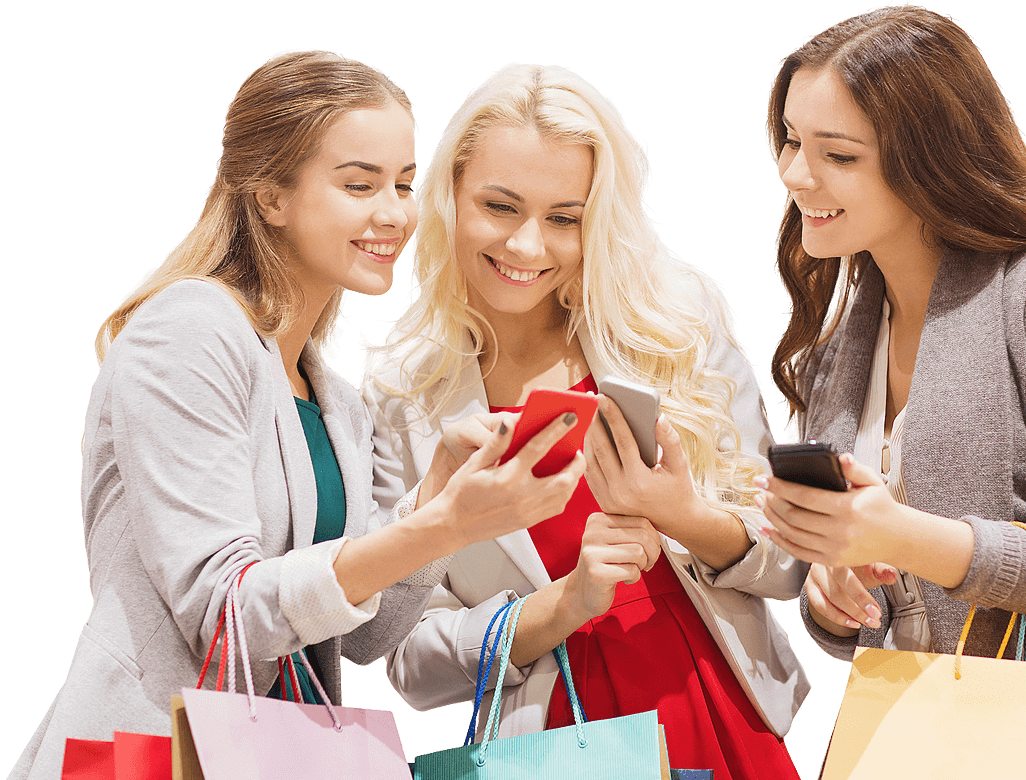 Happy Shoppers Using Smartphones