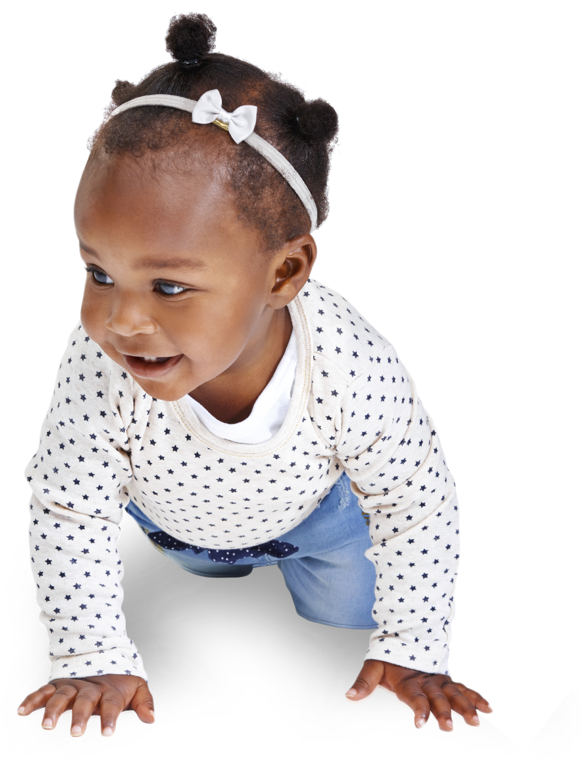 Happy Toddler Crawling White Background