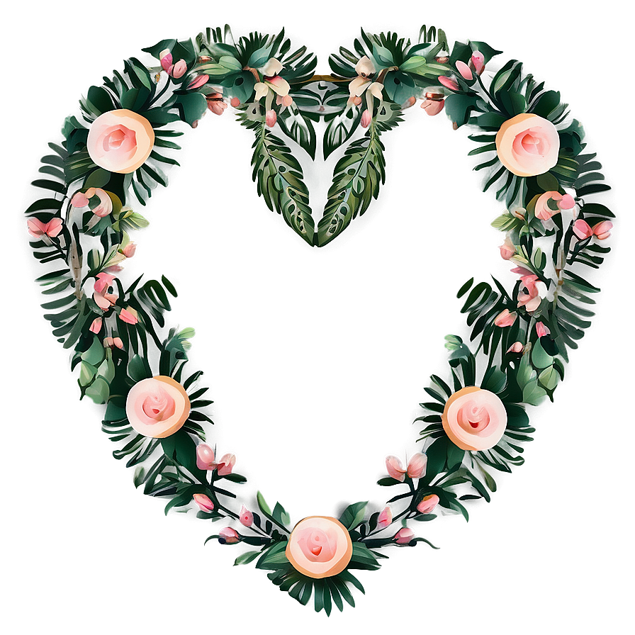 Happy Valentines Floral Heart Wreath Png Khk33