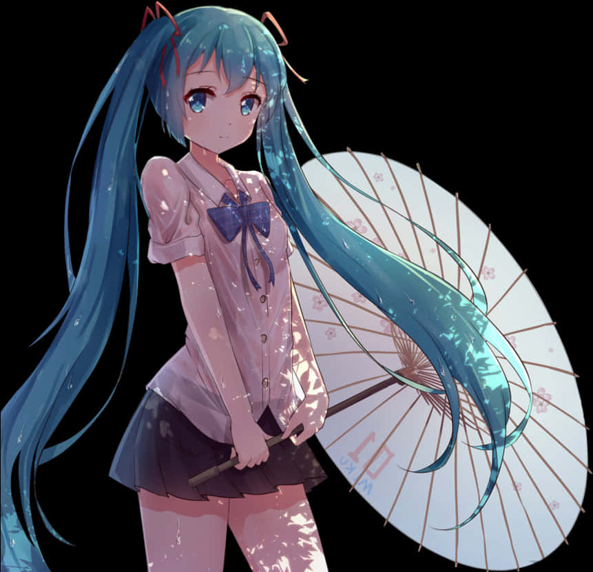 Hatsune Miku With Umbrella Illustration