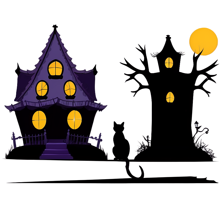 Haunted House Silhouette With Cat Png 05242024