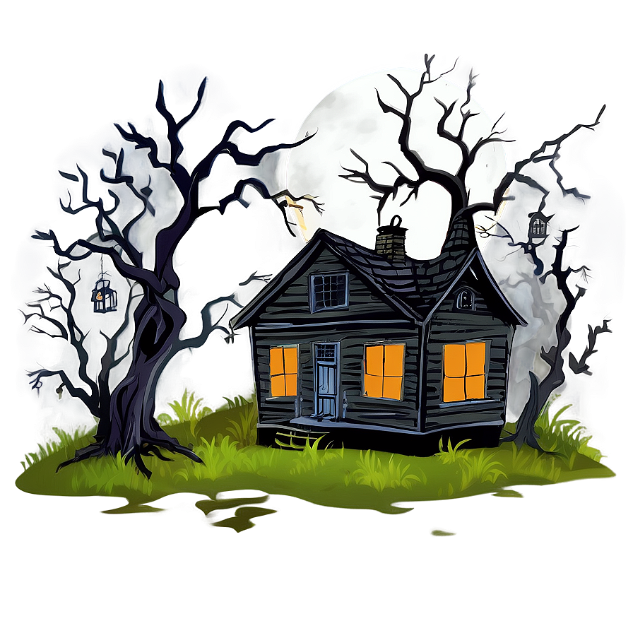 Haunted House With Dead Trees Png 43