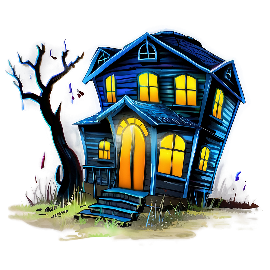 Haunted House With Dead Trees Png Cdg