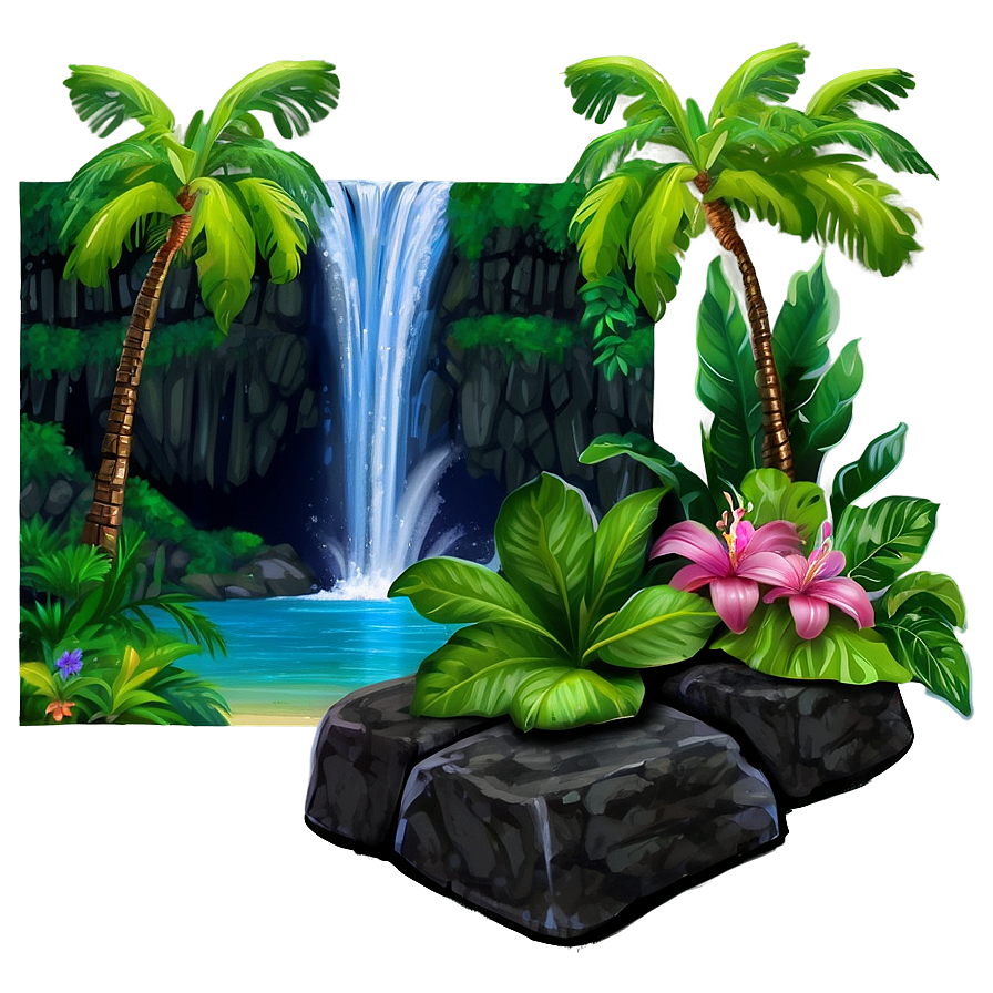 Hawaiian Islands Waterfall Oasis Png 06212024