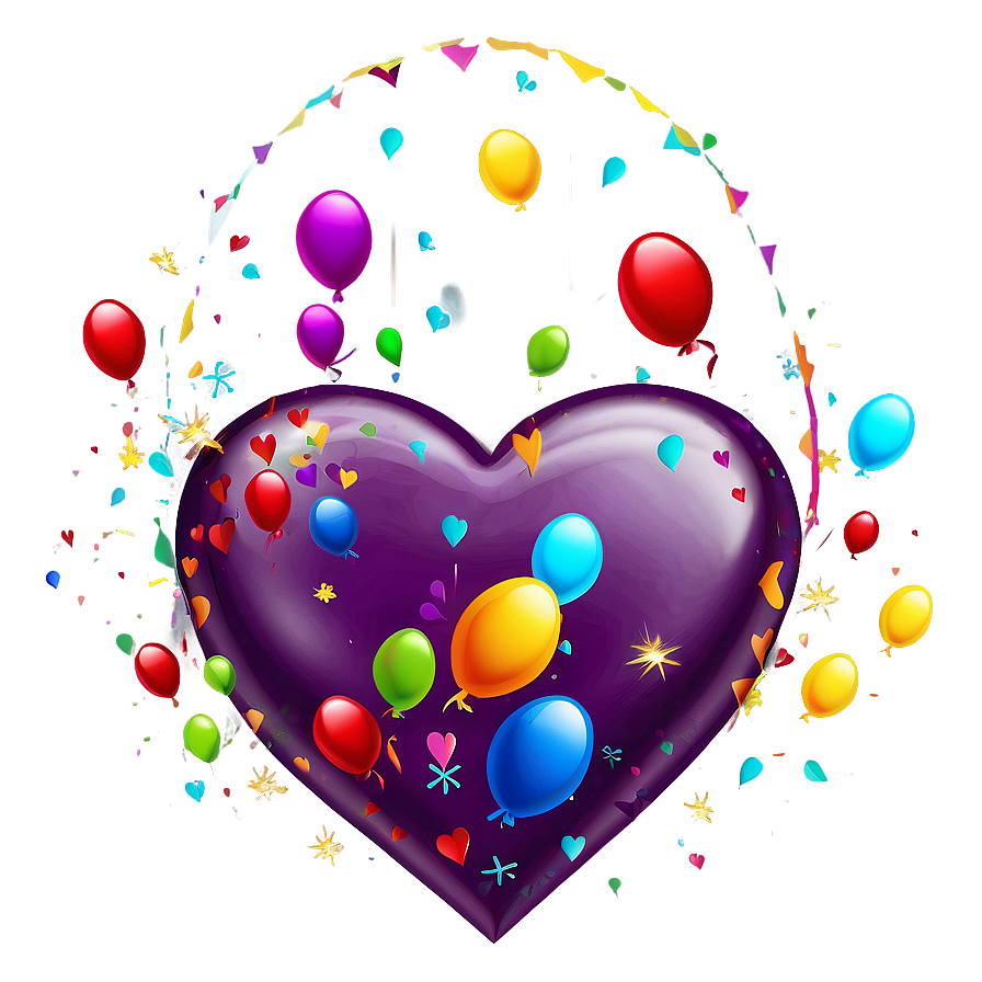 Heart Balloon With Confetti Png Vxv32