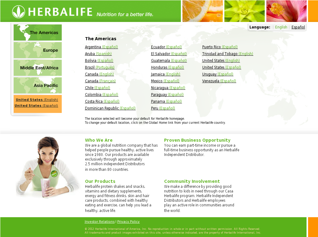 Herbalife Global Website Selection