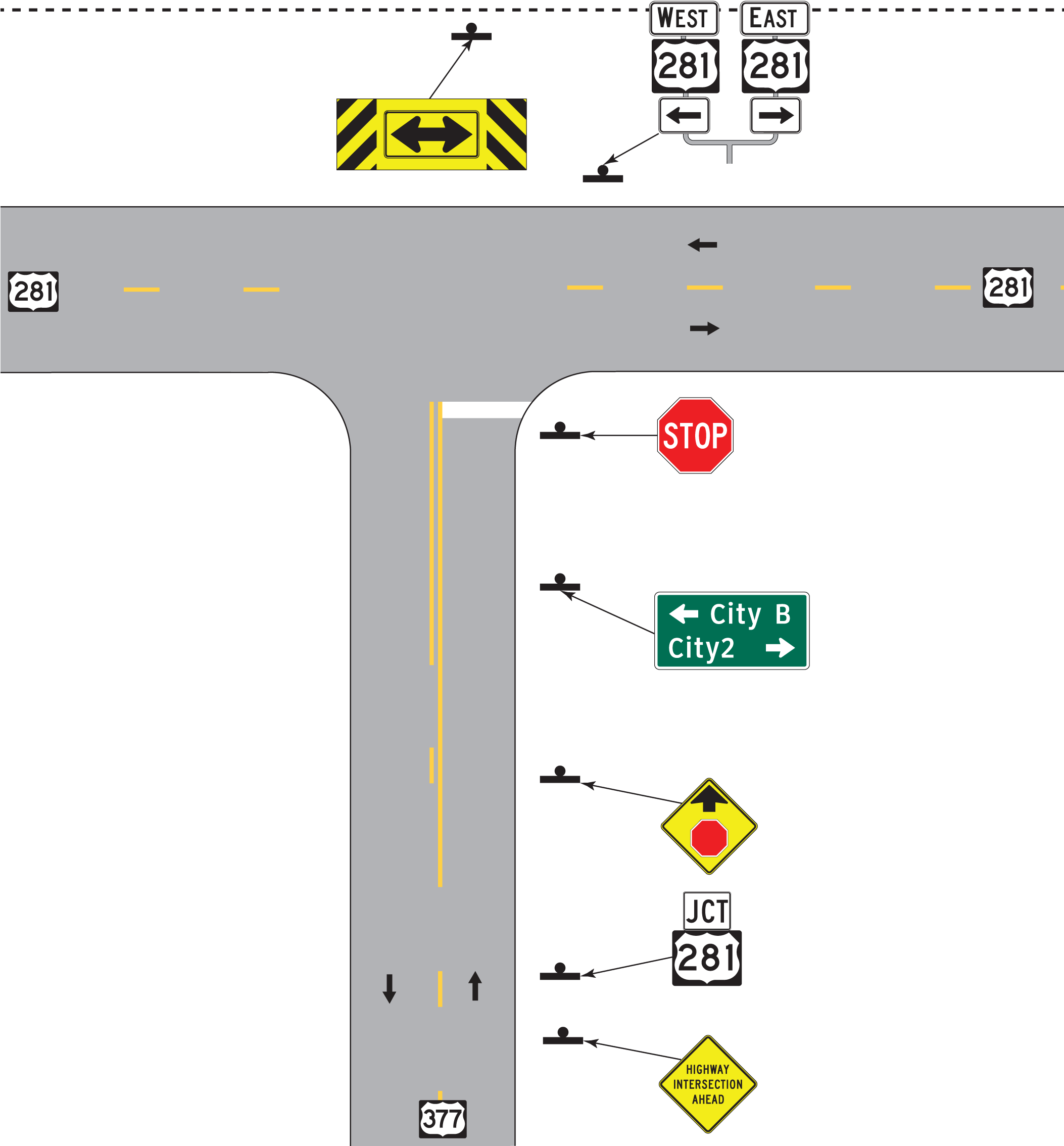 Highway Intersection Road Signs Illustration