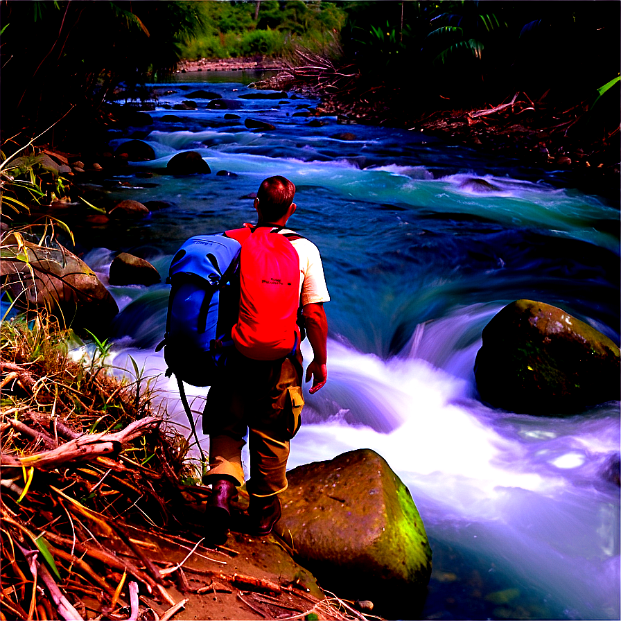 Hiker Crossing River Png 06262024