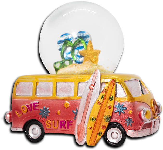 Hippie Van Surfboard Snow Globe