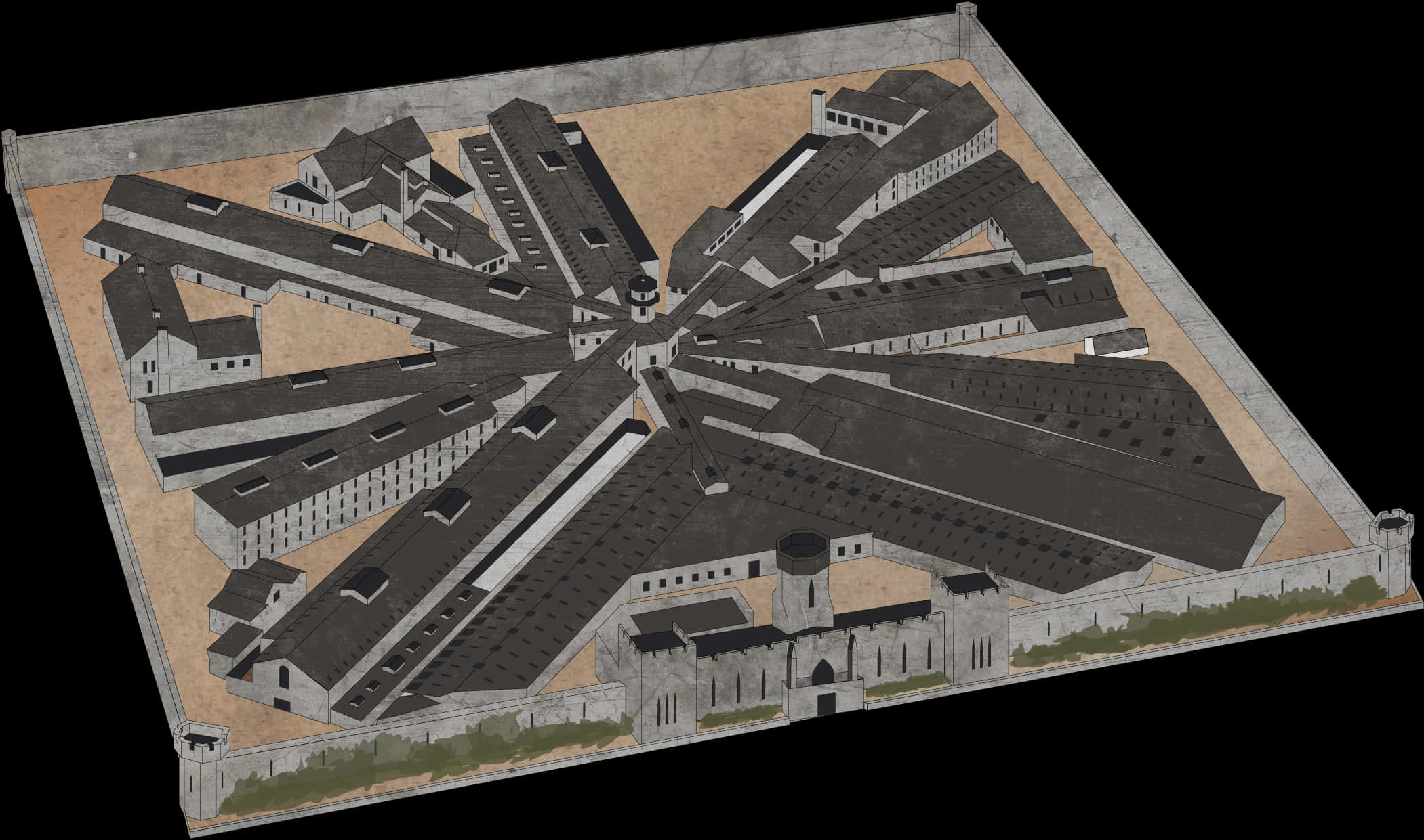 Historical Prison Layout Illustration