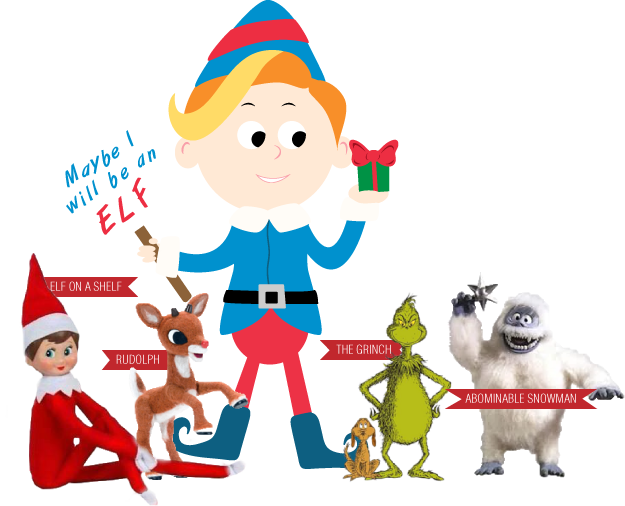 Holiday Characters With Elf On The Shelf