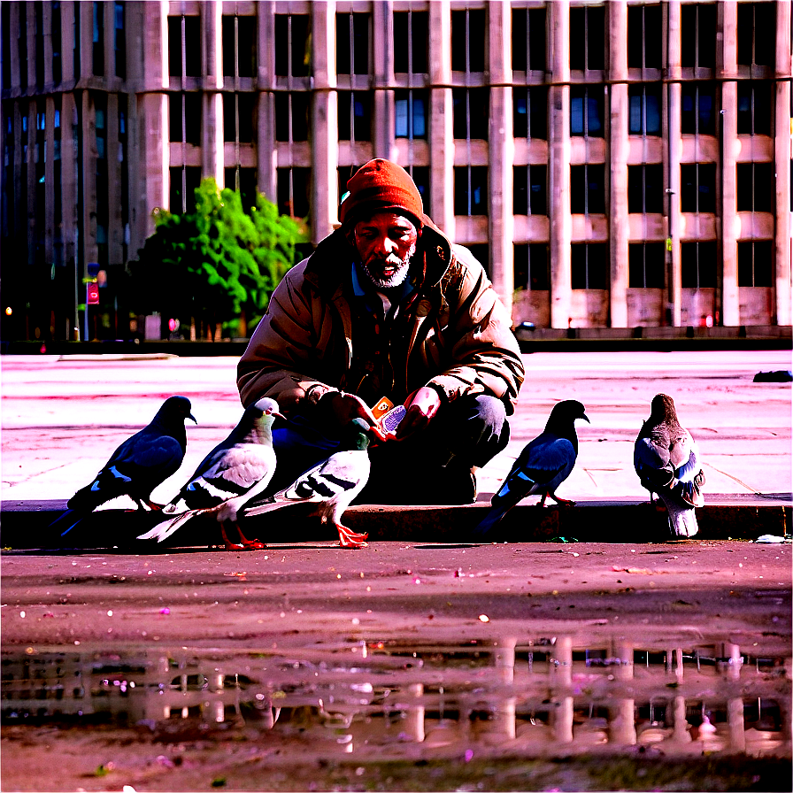 Homeless Man And Pigeons Png 32