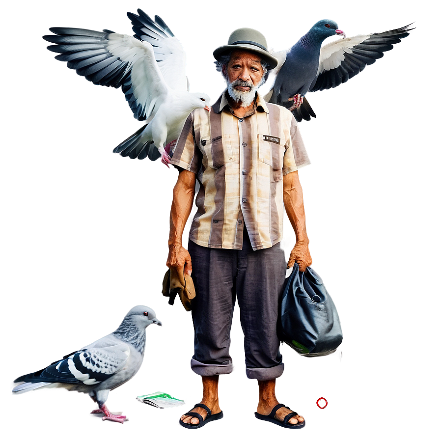 Homeless Man And Pigeons Png Kih20