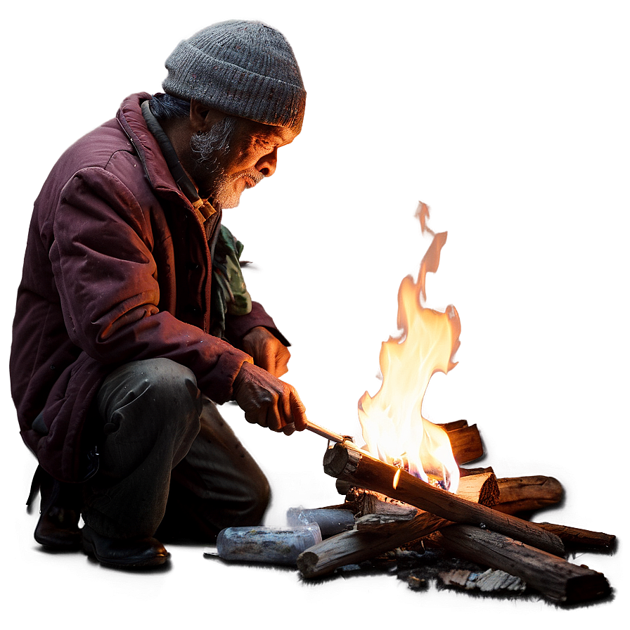 Homeless Man Lighting Fire Png Hsc76